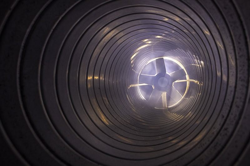 An interior view of a cylindrical air duct.